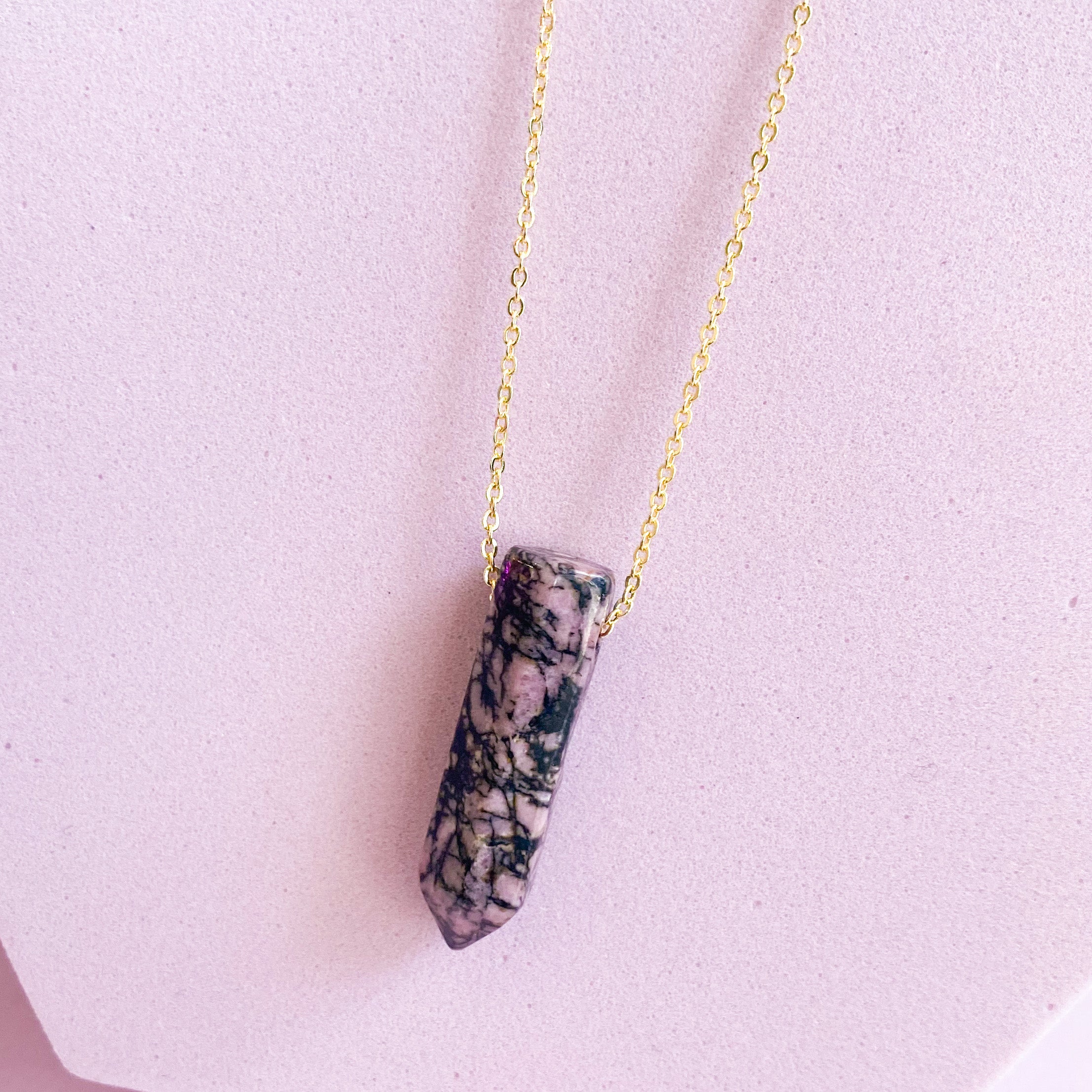 Rhodonite Point Necklace on Gold Chain. Necklace for Love