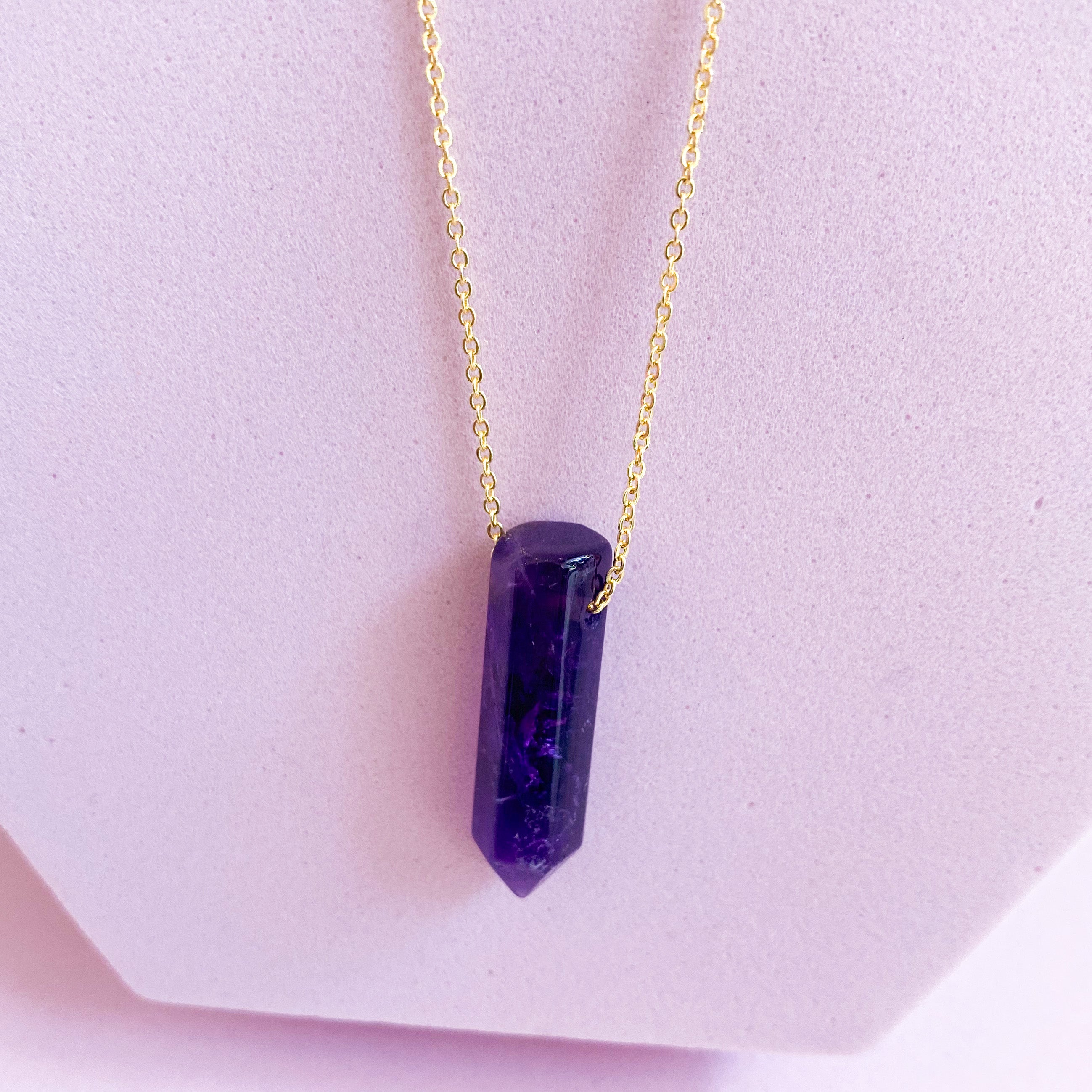 Amethyst Crystal Point Necklace on Gold Chain