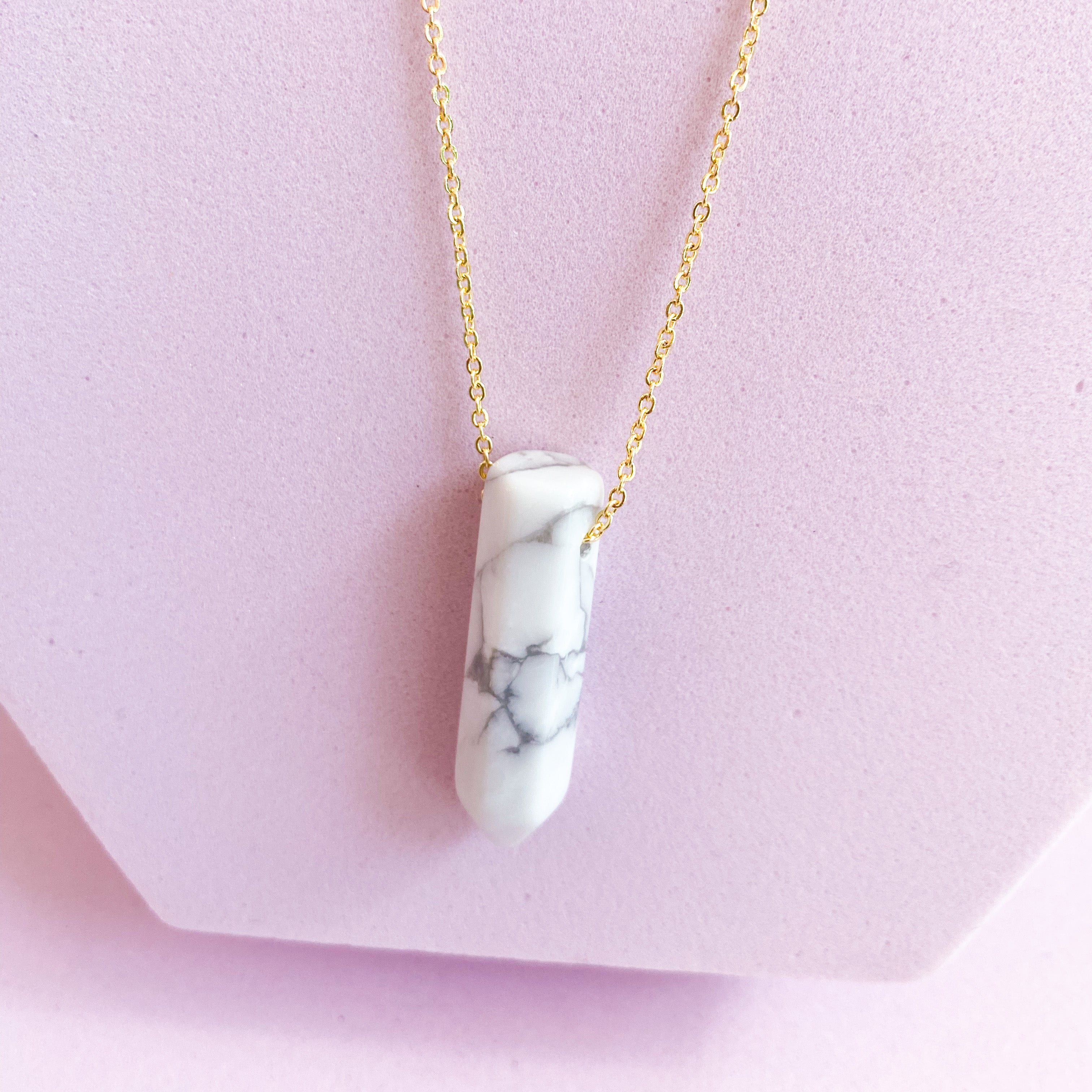 Howlite Crystal Point Necklace on Gold Chain